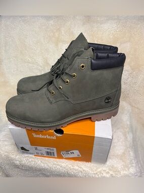 Timberland Men's Olive Green Leather Padded-Collar Work Boots